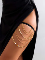Disc Decor Thigh Chain with Shimmering Gold Fringe