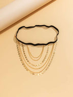 Disc Decor Thigh Chain with Shimmering Gold Fringe