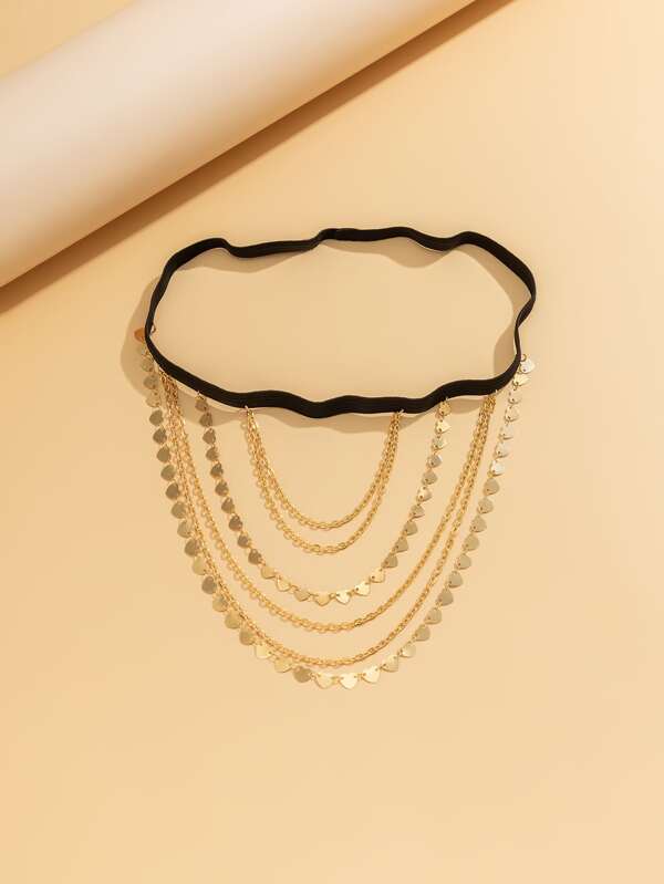 Disc Decor Thigh Chain with Shimmering Gold Fringe