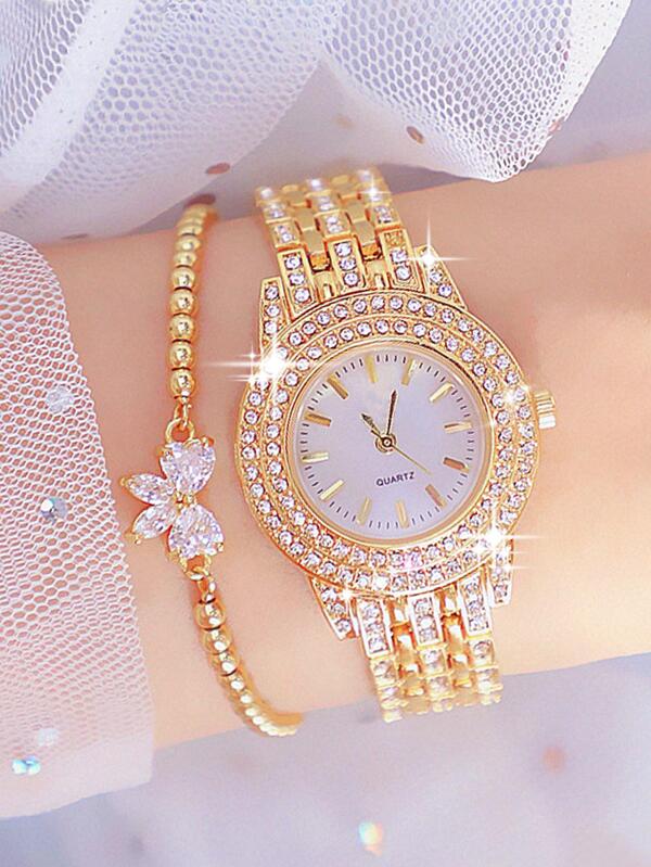 2pcs Set Fashionable & Versatile Women's Quartz Watch With Round Dial