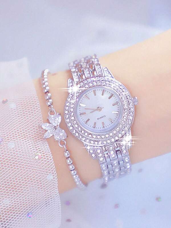 2pcs Set Fashionable & Versatile Women's Quartz Watch With Round Dial