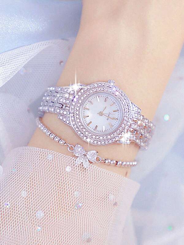 2pcs Set Fashionable & Versatile Women's Quartz Watch With Round Dial