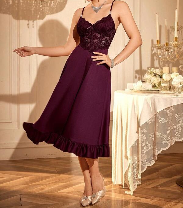 2-Piece Lace Camisole Nightdress & Mesh Robe Set