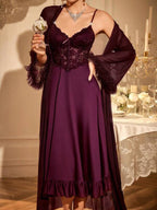 2-Piece Lace Camisole Nightdress & Mesh Robe Set