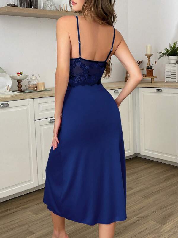 Women’s Lace Patchwork Side-Slit Nightdress
