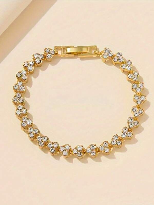 2pcs Set Elegant Crystal Watch & Heart Bracelet Gift Set