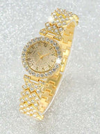 2pcs Set Elegant Crystal Watch & Heart Bracelet Gift Set