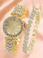 2pcs Set Elegant Crystal Watch & Heart Bracelet Gift Set