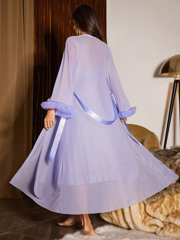 2-Piece Lace Camisole Nightdress & Mesh Robe Set