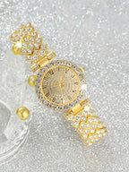 2pcs Set Elegant Crystal Watch & Heart Bracelet Gift Set