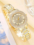 2pcs Set Elegant Crystal Watch & Heart Bracelet Gift Set