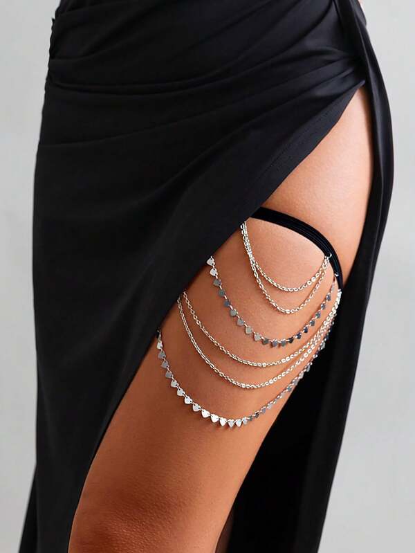 Disc Decor Thigh Chain with Shimmering Gold Fringe Hover Image