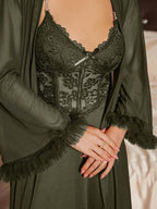 2-Piece Lace Camisole Nightdress & Mesh Robe Set