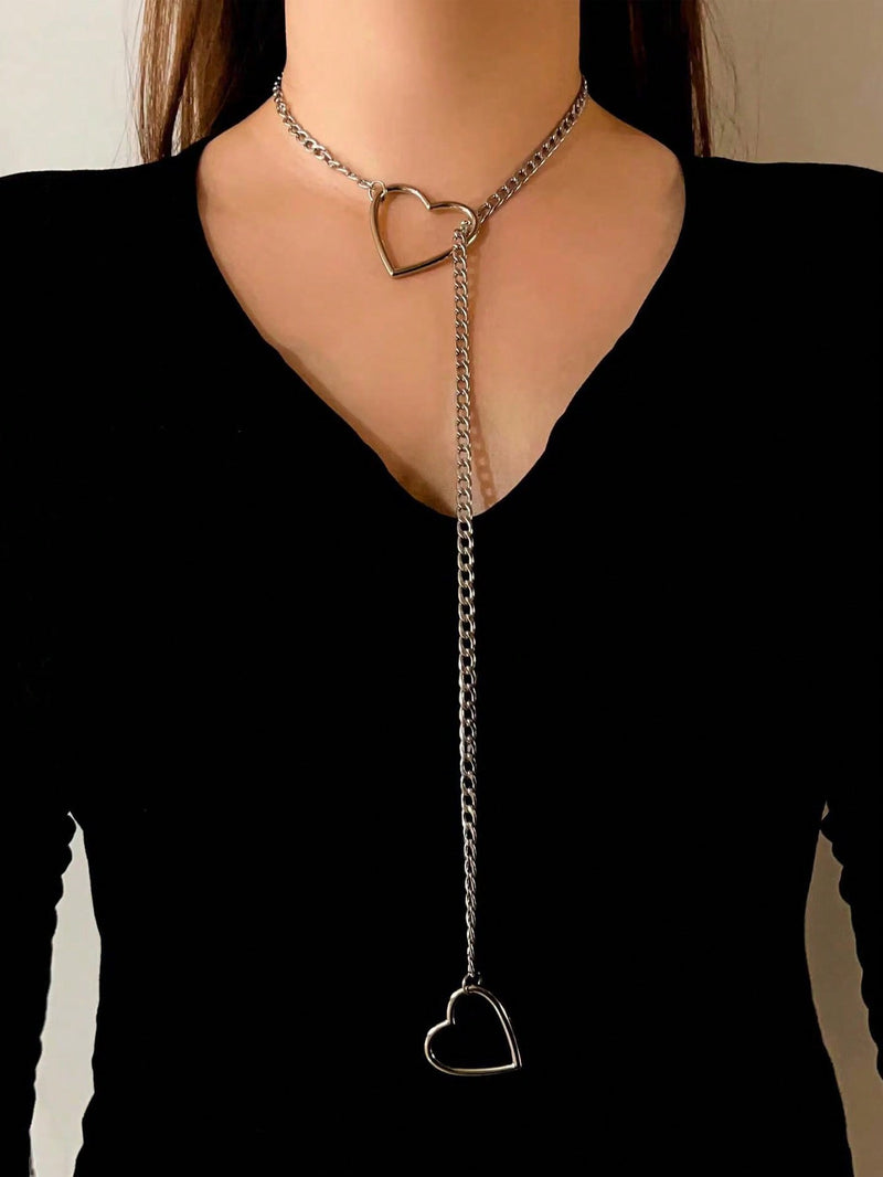 1pc Vintage Punk Style Hollow Heart Pendant Necklace Perfect Holiday Gift For Couples