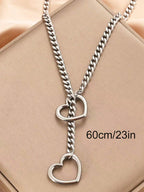 1pc Vintage Punk Style Hollow Heart Pendant Necklace Perfect Holiday Gift For Couples