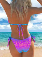 Women's 2-Piece High Waist Bikini Set with Star Decor & Leopard Print Halter Neck Backless Swimwear for Summer Vacation