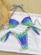 Women's 2-Piece High Waist Bikini Set with Star Decor & Leopard Print Halter Neck Backless Swimwear for Summer Vacation