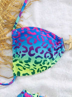 Women's 2-Piece High Waist Bikini Set with Star Decor & Leopard Print Halter Neck Backless Swimwear for Summer Vacation