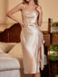 Luxeloungewear Contrast Lace Draped Collar Knot Side Satin Cami Pajama Nightdress