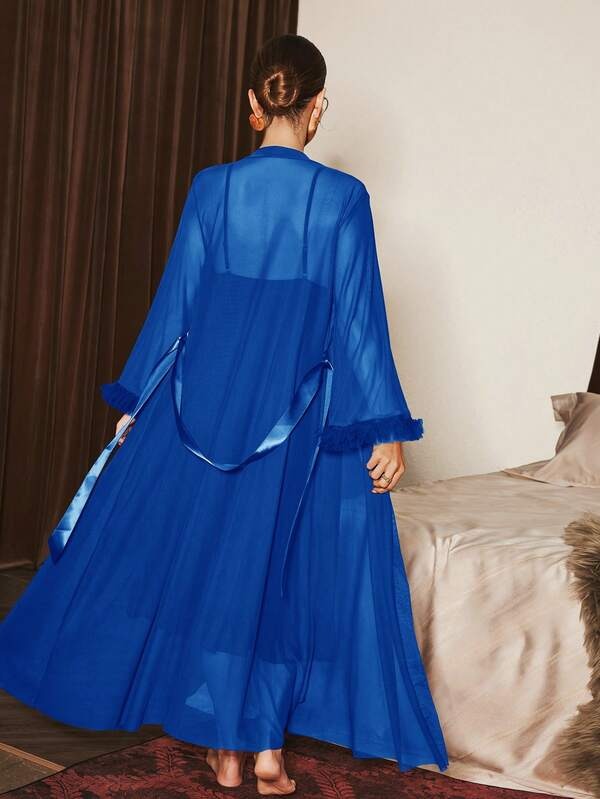 2-Piece Lace Camisole Nightdress & Mesh Robe Set