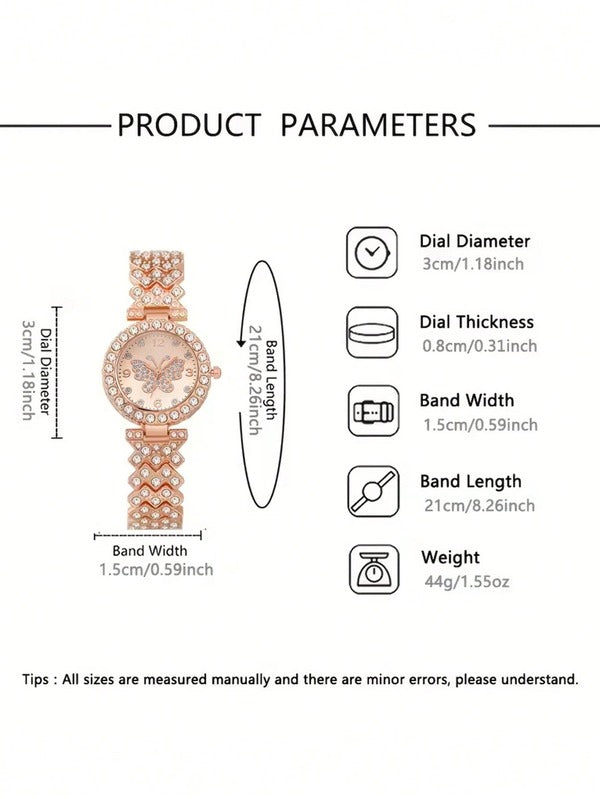 2pcs Set Elegant Crystal Watch & Heart Bracelet Gift Set