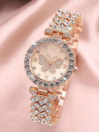 2pcs Set Elegant Crystal Watch & Heart Bracelet Gift Set