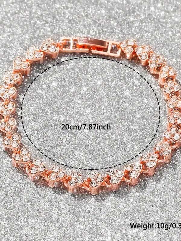 2pcs Set Elegant Crystal Watch & Heart Bracelet Gift Set