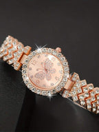 2pcs Set Elegant Crystal Watch & Heart Bracelet Gift Set
