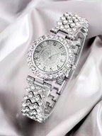 2pcs Set Elegant Crystal Watch & Heart Bracelet Gift Set