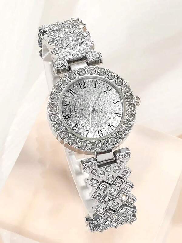 2pcs Set Elegant Crystal Watch & Heart Bracelet Gift Set