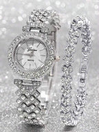 2pcs Set Elegant Crystal Watch & Heart Bracelet Gift Set